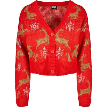 Dámský svetr Ladies Short Oversized Christmas Cardigan - red/gold M