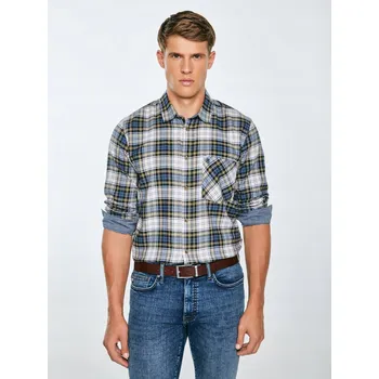 Pánská košile BIG STAR Pánská flanelová košile s kostkovaným vzorem modro-béžová Koner 401 XXL