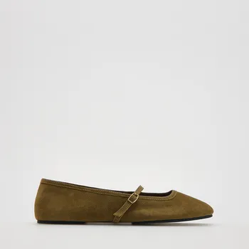 Dámská obuv Reserved - Baleríny s páskem přes nárt - hnědozelená - 494ID-78X - 494ID-78X-37