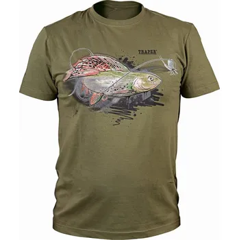 Rybářské oblečení Tričko Traper T-Shirt Art Grayling Olive vel. L