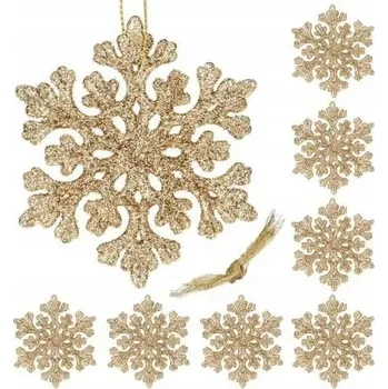 Vánoční dekorace Velké závěsné hvězdy sněhové vločky na vánoční stromeček 8 ks zlaté vánoční ozdoby