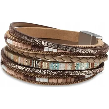 Náramek Dámský kožený náramek hnědý boho 19,50 cm