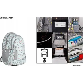 Sportovní batoh Školní batoh tříkomorový Kočky šedo-mintový 28