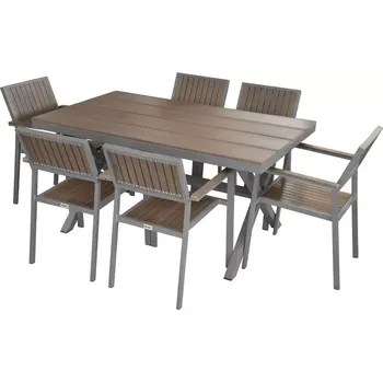 Zahradní sestava Set zahradního nábytku - HECHT LIMA SET 6 (Luxusní set šesti židlí a jednoho stolu vyrobený z hliníkových profilů s komaxitovou úpravou. Povrch stolu, křesel a opěrek je vyroben z vysoce odolného polywoodu.)