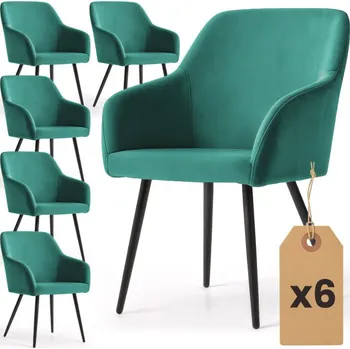 Jídelní židle Sada šesti jídelních židlí ESTELLE sametové, lahvově zelené / černé nohy (6 ks)