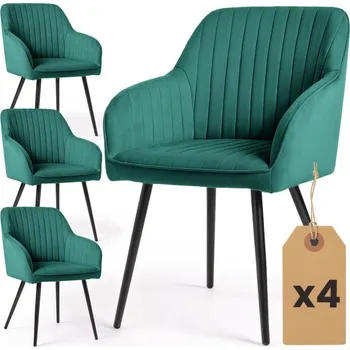 Jídelní židle Sada čtyř jídelních židlí FLORENCE sametové, lahvově zelené / černé nohy (4 ks)