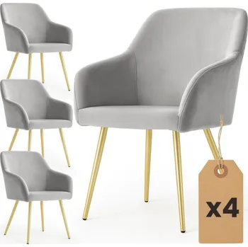 Jídelní židle Sada čtyř jídelních židlí ESTELLE sametové, šedé / zlaté nohy (4 ks)