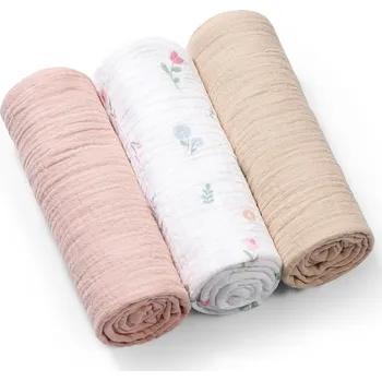 Přebalování BabyOno Mušelínové - super měkké plenky, 3 ks 70x70 cm Pudrová Flowers