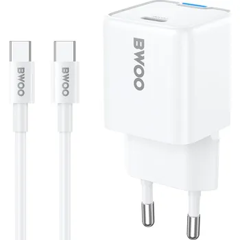 BWOO BO-CDA211 rychlonabíječka s výstupem USB-C PD / 30W + kabel USB-C/USB-C / bílá