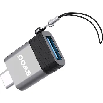 Datový kabel BWOO BZ-35 OTG adaptér s poutkem pro USB-C (M) / USB-A (F) / stříbrný