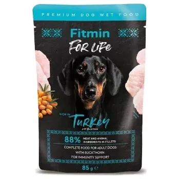 Krmivo pro psa Fitmin For Life Krůtí kapsička pro dospělé psy s rakytníkem 85g