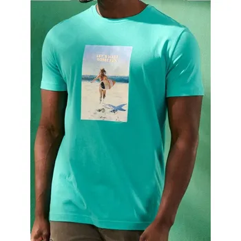 Sinsay - Tričko s krátkými rukávy a potiskem - modrá - 9684I-56X - 9684I-56X-XS