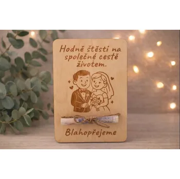 Dary dřeva Dřevěná karta na peníze s mašličkou