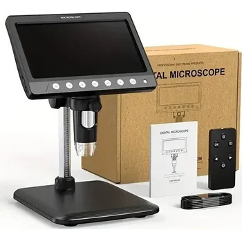 LaskaKit_cz Digitální stolní mikroskop s 7” IPS displejem, Li-Ion baterií a 1200× zvětšením
