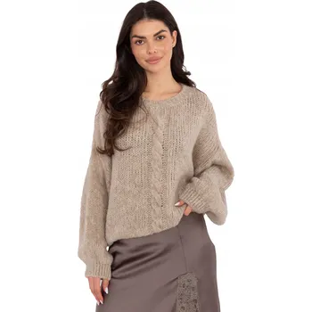 Dámský svetr Italy Moda dámský svetr béžový oversize délka do boků univerzální velikost