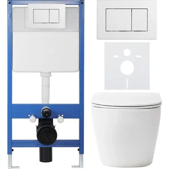 WC sada CERANO - Kompletní podomítkový WC set Lite/Verde - bílá matná - WC tlačítko Classic, bílé - předstěnová instalace/sádrokarton - 49x36 cm