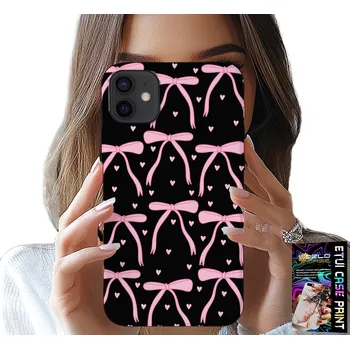 Pouzdro na mobilní telefon POUZDRO PRO IPHONE 12 MINI - ČERNO-RŮŽOVÉ STUŽKY S MAŠLIČKAMI A STUHOU