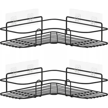 Drátěná police 2x ROHOVÁ ZÁVĚSNÁ POLICE DO KOUPELNY POLIČKY DO SPRCHY BEZ VRTÁNÍ ČERNÁ