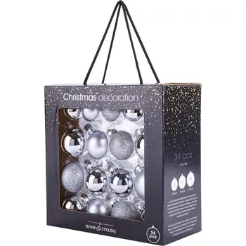 Vánoční ozdoba Sada skleněných vánočních ozdob stříbrná 34 ks