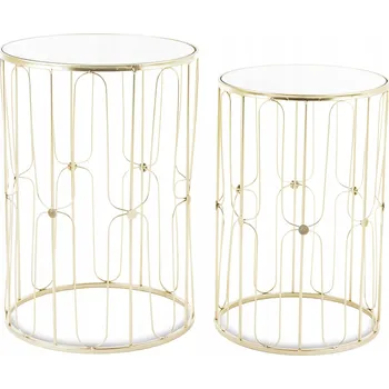 Konferenční stolek Zlatý moderní stolek glamour kulatý se zrcadlovou deskou sada 2 kusů