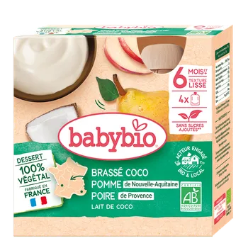 BABYBIO 4x svačinka s kokosovým mlékem - jablko a hruška 85 g