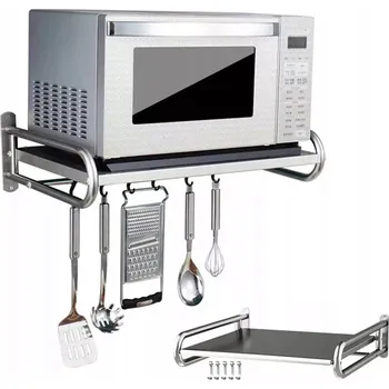 police Nástěnná kuchyňská police na mikrovlnnou troubu 46x33,5 cm, ocelová