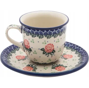 ŠÁLEK 180 ml s podšálkem Ceramika Artystyczna Bolesławiec 1441 KVĚTINY