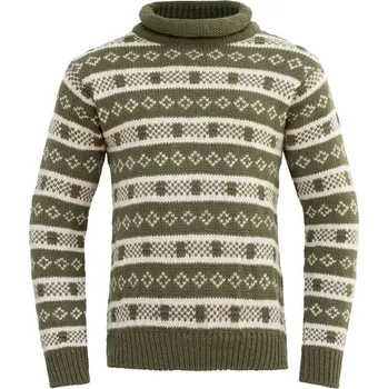 Pánská mikina svetr DEVOLD Alnes Wool Roll Neck, Olive/Offwhite - S