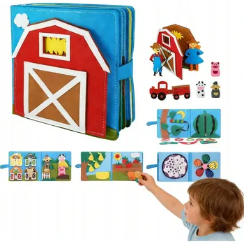 Hračka pro nejmenší MONTESSORI 3D FILCOVÁ KNIHA SENZORICKÁ KNÍŽKA SMYSLOVÁ FARMA