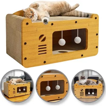 Kočičí domeček 3v1 KITZONE 56x30 cm, béžový