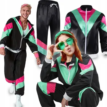 Karnevalový kostým TEPLÁKOVKA KOSTÝM PŘEVLEK 80. A 90. LÉTA RETRO DISCO KOSTÝM VELIKOST XL ČERNÁ