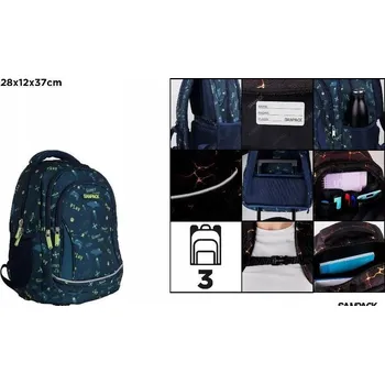 Sportovní batoh Školní batoh tříkomorový Play, tmavě modrý, 28 x 12