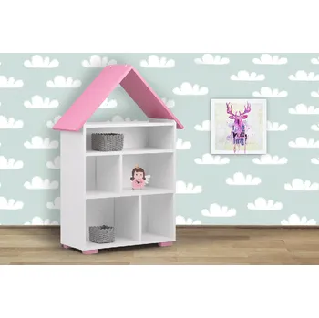 Dětská skříň Vingo Dětský domečkový regál - růžový, 117 cm