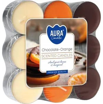 Svíčka Parafínová vonná svíčka Aura s příchutí Čokoláda Pomeranč 18 ks