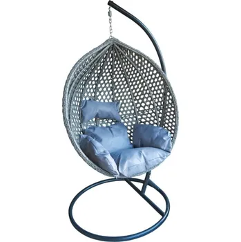 Křeslo AKCE Šedé závěsné křeslo TROPIKAL se stojanem a šedým polštářem II. jakost