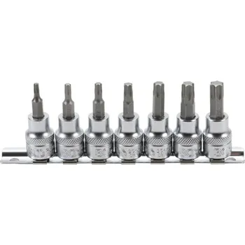 Gola hlavice Zástrčné hlavice TORX, 3/8“, T15 – T50, sada 7 ks na liště – BGS 5108