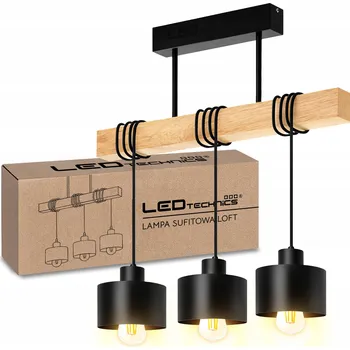Závěsné stropní svítidlo černé Moderní LOFT Lustr Dřevo pro 3x E27
