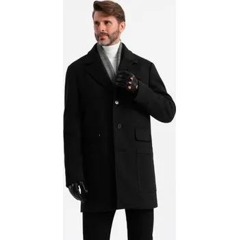 Pánský trenčkot Pánský vzorovaný jednořadý kabát s kapsami černý