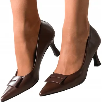 Dámské lodičky Lodičky čokoládové dámské S OZDOBOU Podpatek přesýpací hodiny POHODLNÉ Moderní vel. 39