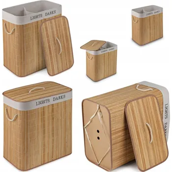 Volně stojící koš na prádlo Tadar 105 l bambusový, dvoukomorový