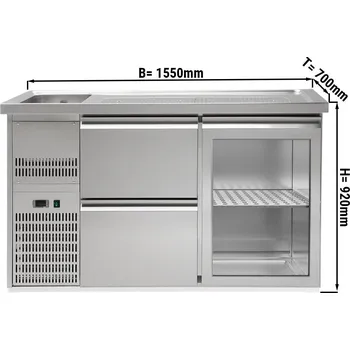 G.Gastro Výčepní pult 1,5 x 0,7 m - s 1 skleněnými dveřmi & 2 šuplíky 1/2 + 1/2