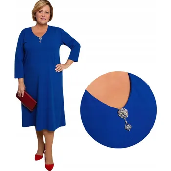 Dámské šaty Společenská modrá šaty s broží, velikost 48/50