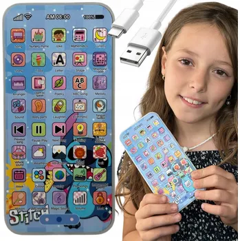 Hračka pro nejmenší INTERAKTIVNÍ TELEFON STICH PRO DĚTI USB-C NABÍJENÍ ZVUKY VZDĚLÁVACÍ HRAČKA