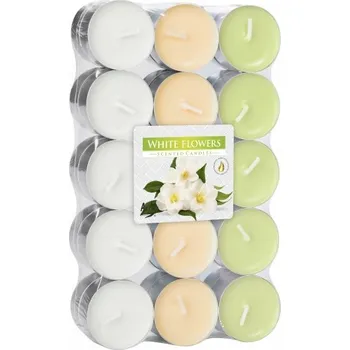 Svíčka Parafínové čajové svíčky Bílé květy Aura 30 ks