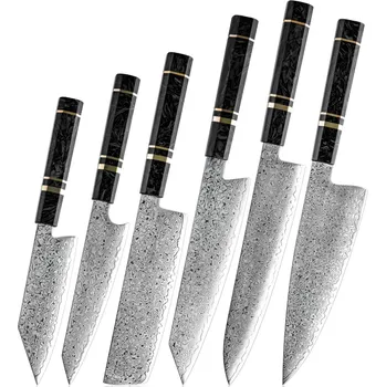 Kuchyňský nůž Sada damaškových kuchyňských nožů EX 39268 6ks Černá