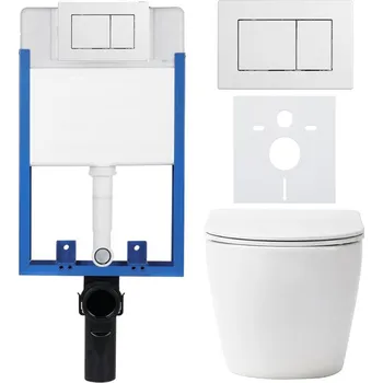 WC sada CERANO - Kompletní podomítkový WC set Lite/Verde - bílá matná - WC tlačítko Classic, bílé - k zazdění - 49x36 cm