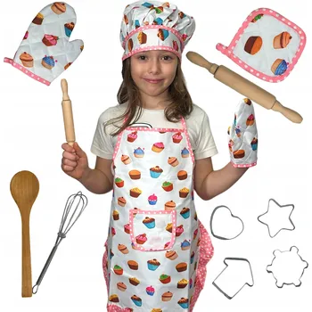 Kuchyňská zástěra DĚTSKÁ KUCHYŇSKÁ ZÁSTĚRA MASTERCHEF JUNIOR PŘÍSLUŠENSTVÍ ČEPICE VÁLEČEK