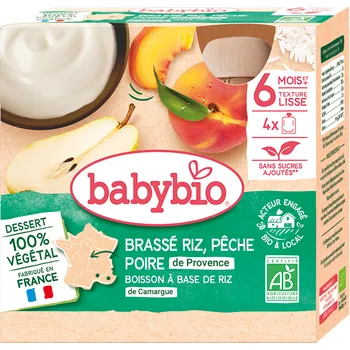 BABYBIO 4x rýžová kaše s broskví a hruškou 85 g