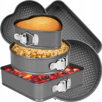 Forma na pečení FORMA NA PEČENÍ Plech Forma Na Dort Kulatá Čtvercová Srdce Odnímatelná 3ks