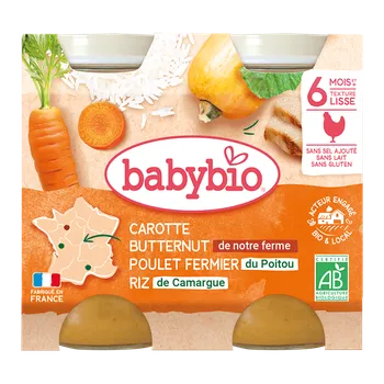 BABYBIO mrkev s máslovou dýní, kuřetem a rýží 2x200 g